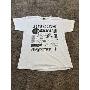 RARE Maggie Gently‎ Band Tee T shirt white graphics Where My Time Went Large L